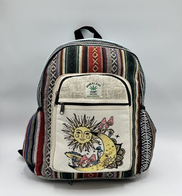 Sun moon and mushroom digital hemp backpack